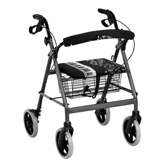 HELLHERO Black and White Piano Music Rollator Walker Cover Protection Covers Rollator Seat Back Cover & Breathable Lightweight for Senior