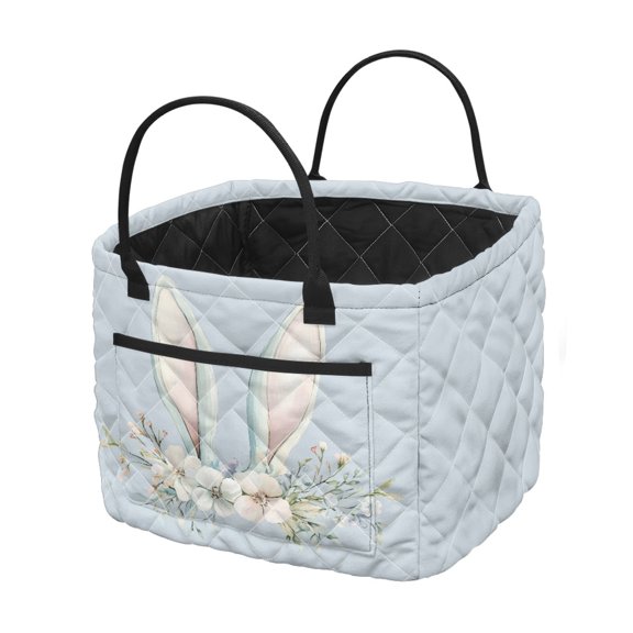 HELLHERO Blue Bunny Ear Floral Polyester Quilted Storage Basket with Scratch-Resistant for Home, Foldable Quilted Storage Basket for Toys
