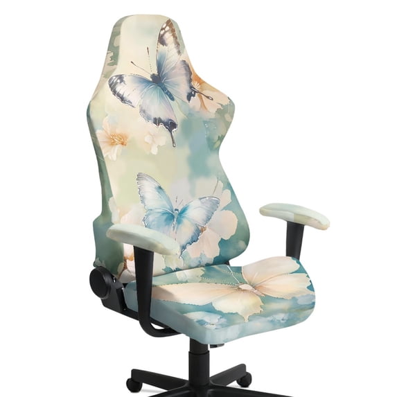 HELLHERO Blue Butterfly Blossom Set of 4 Gaming Chair Cover with Armrest Covers for Gamer, Removable Spandex Gamer Chair Protector with Armchair Slipcovers for Home Office