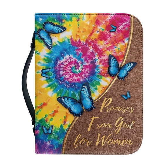HELLHERO Blue Butterfly Tie Dye Bible Cover Protective for Daily Work Church Outdoor, PU Leather Portable Bible Covers