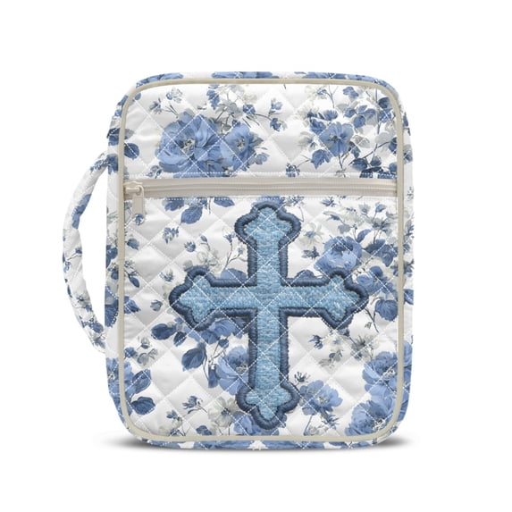 HELLHERO Blue Floral Pattern Design Bibles Carrying Case for Daily Life, Polyester Fabric Bible Accessories with Lightweight Portable Bible Cover Case