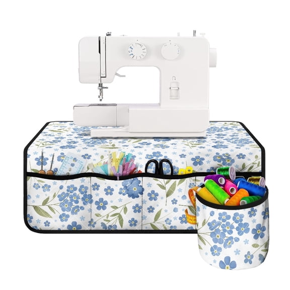 HELLHERO Blue Floral Sewing Machine Mat with Storage Cylinder Storage Household Accessories 25.2inĂ—24.4 Inch for Woman Gifts Ideal For Sewing Classes & Home Use