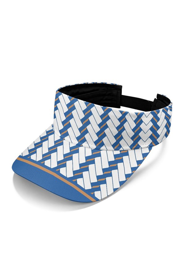Blue Geometric Weave Open Top Sun Visor for Women, Polyester Fabric Lightweight Adjustable Sun Visor Cap for Running Summer Sports