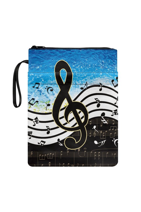 Blue Gradient Treble Clef Notebook Wraps with Zipper Polyester Book Sleeve Protector with Book Protection for Textbooks Book Organzoer Holder