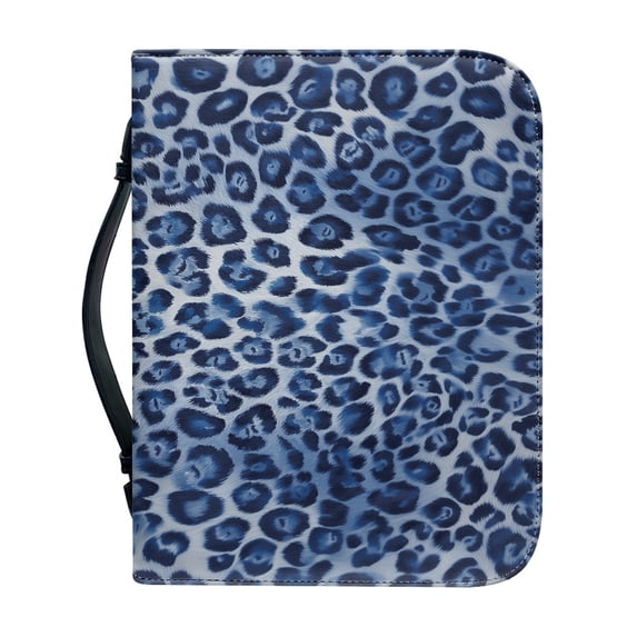 HELLHERO Blue Leopard Print PU Leather Bible Cover, Portable Bible Protective Holder with Zipper Pocket for Church Prayer Travel