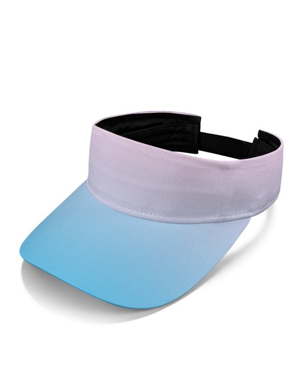 Blue Pink Gradient Sports Sun Visor Hat for Women, Polyester Fabric Open Top Adjustable Strap Sun Visor Cap for Tennis Running Walking