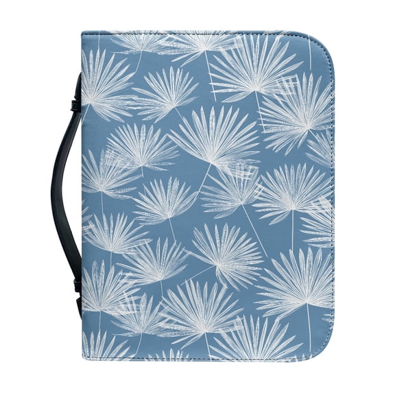 HELLHERO Blue White Snowflake Bible Cover for Church Outdoor Bible Study, Bookmark Belt Bible Covers PU Leather Zipper Bible Holder
