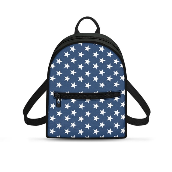 HELLHERO Blue White Star Mini Backpack Purse, Lightweight Polyester Travel Daypack with Front Pocket for Women Work and Hiking