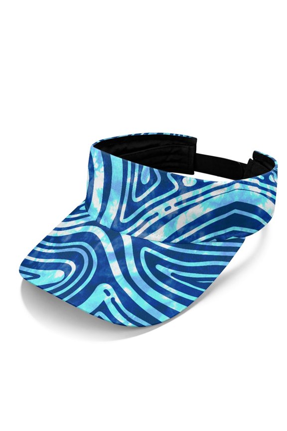 Blue White Wave Lines Sun Visor Hat, Breathable Sun Visor Cap Polyester Fabric Adjustable Strap UV Protection Empty Top Sun Visor for Tennis