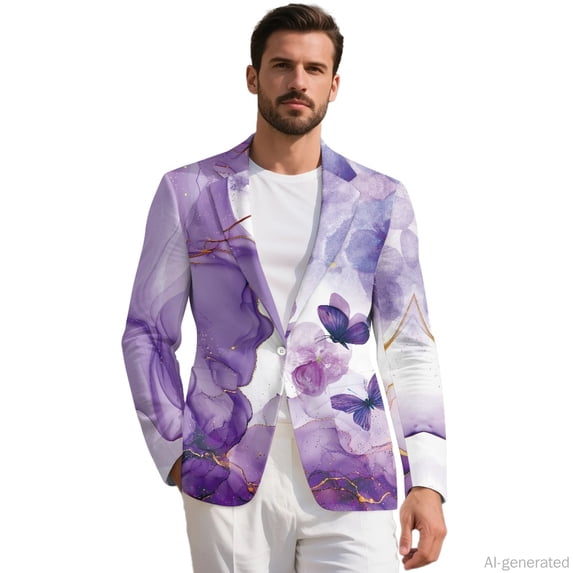 HELLHERO Blue and Pink Marble Pattern Polyester Mens Casual Blazer Jacket with Lightweight, One Button Solid Color Men Blazer Suit Jacket for Summer