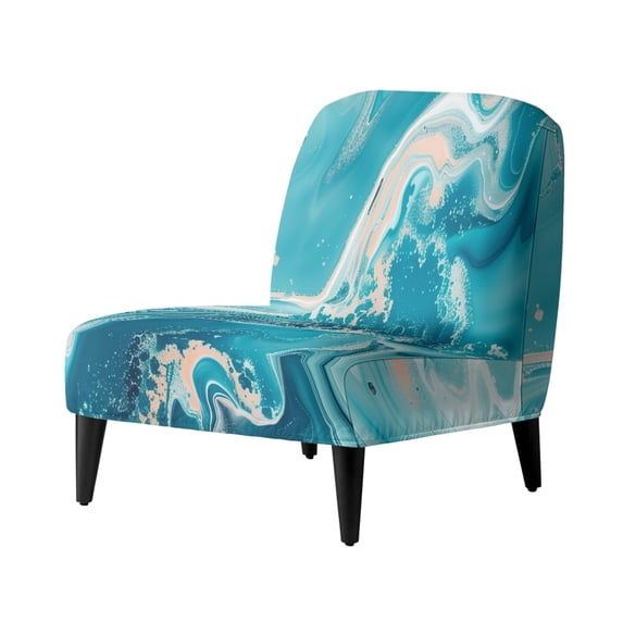 HELLHERO Blue-green Marble Pattern Elastic Bottom Stretch Elastic Bottom Armless Accent Chair Protector Non Slip Armless Accent Chair Cover for Armless Chair