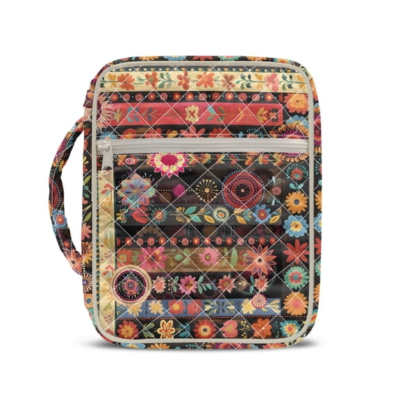 HELLHERO Boho Floral Print Quilted Bible Cover for Daily Use, Polyester Fabric Bible Carrying Book Case with Lightweight Portable Bible Cover Case