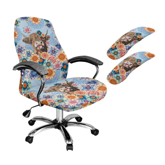 HELLHERO Boho Mandala Flower Print Office Chair Cover with Armrest Covers, Stretchy Gaming Chair Seat Covers, Office Chairs Armrest Slipcover, Machine Washable