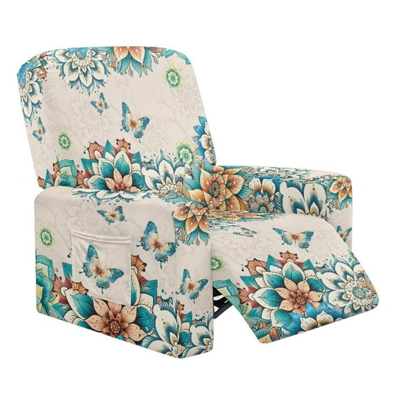 HELLHERO Boho Mandala Flower Print Recliner Chair Covers Lazyboy Butterfly Print Electric Power Lift Recliner Chair Non Slip Cover 1 Cushion Reclining Sofa Cover