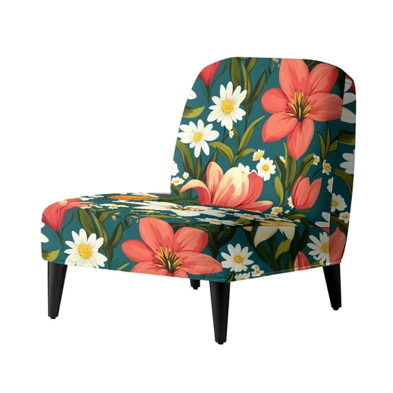 HELLHERO Bold Floral Tapestry Armless Accent Chair Soft Cover, Elastic Bottom Wear Resistant Armless Accent Chair Cover for Hotel Home