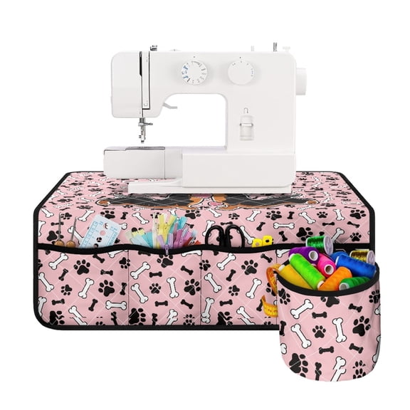 HELLHERO Bone Paw Print Mat Sewing Machine Mat with 4 Pockets Sewing Accessories Practical for Most Sewing Machines Home Sewing Classes