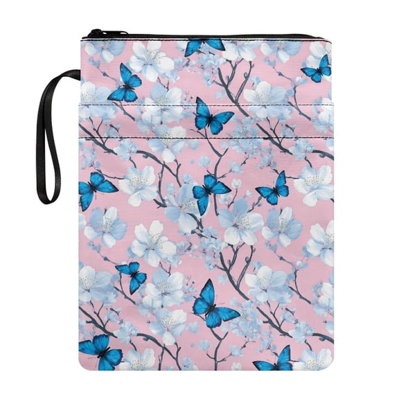 HELLHERO Book Club Gifts Book Cover Sleeve with Decorative Design Polyester Protector Wrap Bag Book Protection Books, Magazines, and Stationery for Reader 8.66 x 11.42, Blue Butterfly Cherry Branch