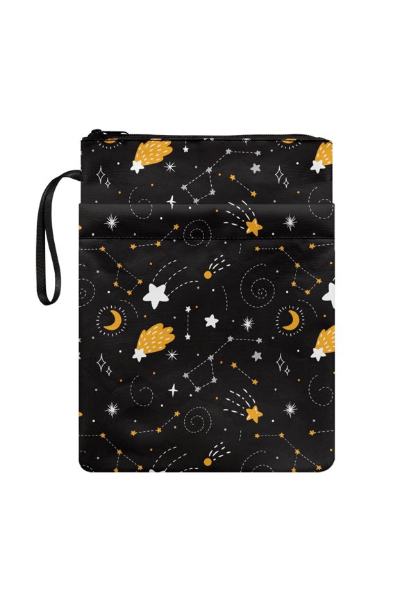 Book Club Gifts Book Organizer Bag with Washable Polyester Reusable Zipper Classroom Library for Teachers 11.42 x 8.66 Inch, Celestial Stars Sky