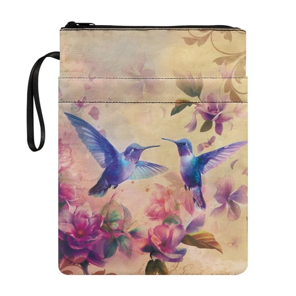HELLHERO Book Club Gifts Tote Bags, 11.42 x 8.66 Inch Polyester Fabric Book Storage Bag Book Organzier Holder Carrying Book Case with Handle, Classic for Teachers, Hummingbird