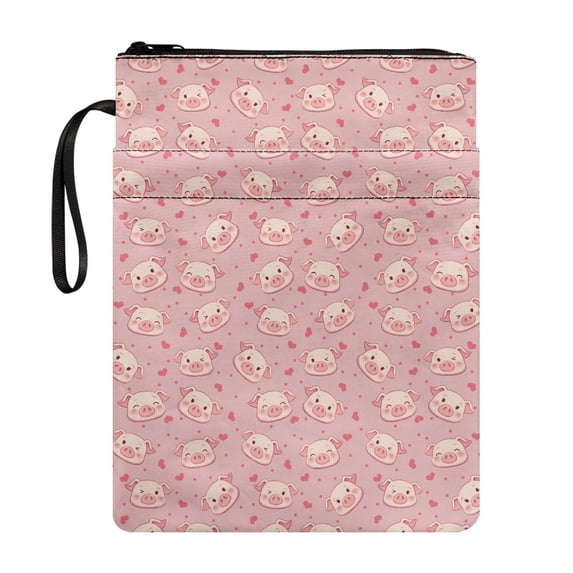 HELLHERO Book Cover Book Storage Bag Handle Book Cover Carrying Case Waterproof with Storage & Portability 11.4 Inch X 8.66 Inch, Pink Pig Heads Hearts