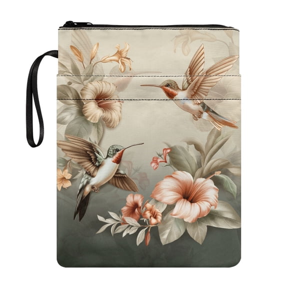 HELLHERO Book Cover Retro Easy Carry Book Case with Lightweight Polyester Reusable Book Protection for Travel Librarian 11.42 x 8.66 Inch Hummingbird Floral