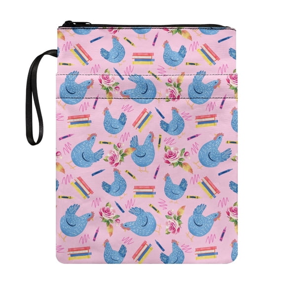 HELLHERO Book Cover Sleeve Pouch for Librarian, 11.42 x 8.66 Inch Book Carrying Case with Pocket, Books, Magazines, and Stationery Blue Hen Art Garden