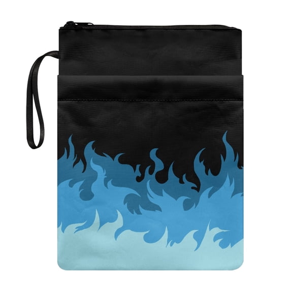HELLHERO Book Cover Sleeve Pouch Polyester Book Cover Carrying Case Book Organzier Holder with Decorative Design Zipper Pouch Reusable, 11.42 x 8.66 Inch, Blue Flame Bag
