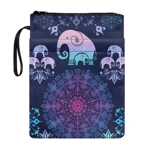 HELLHERO Book Cover Sleeve Pouch Reusable Zipper Carrying Book Case Decorative Design with Book Storage Bag 8.66 x 11.42, Gradient Elephants