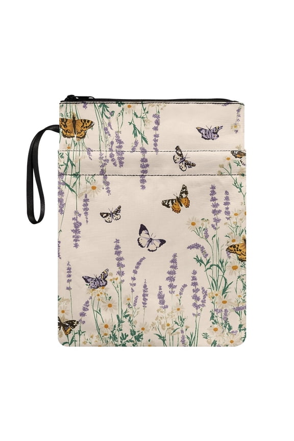 Book Cover with Decorative Design Polyester Zipper Bag with Zipper for Travel Book Organzoer Holder