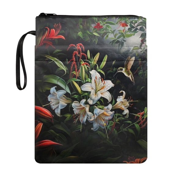 HELLHERO Book Covers Book Lovers Gifts Book Organzier Holder with Decorative Design Polyester Fabric Protector Wrap Bag Handle for Classroom Library Fater 11.42 x 8.66 Inch Hummingbird