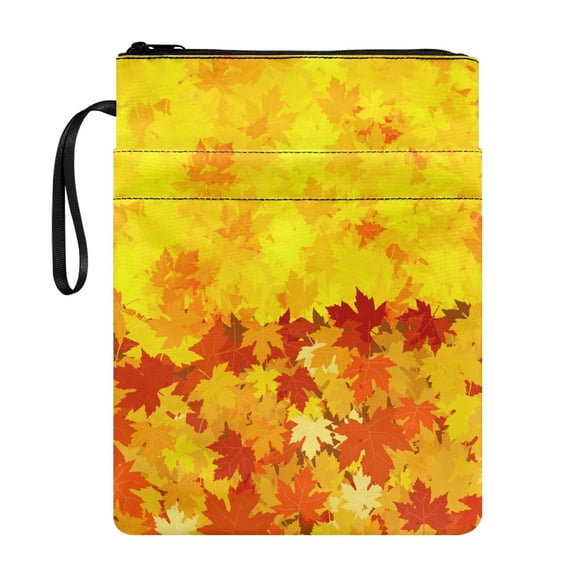 HELLHERO Book Covers with Decorative Design Handle Polyester Fabric Book Storage Bag for Librarian Bible 11.4 Inch X 8.66 Inch Fallen Leaves