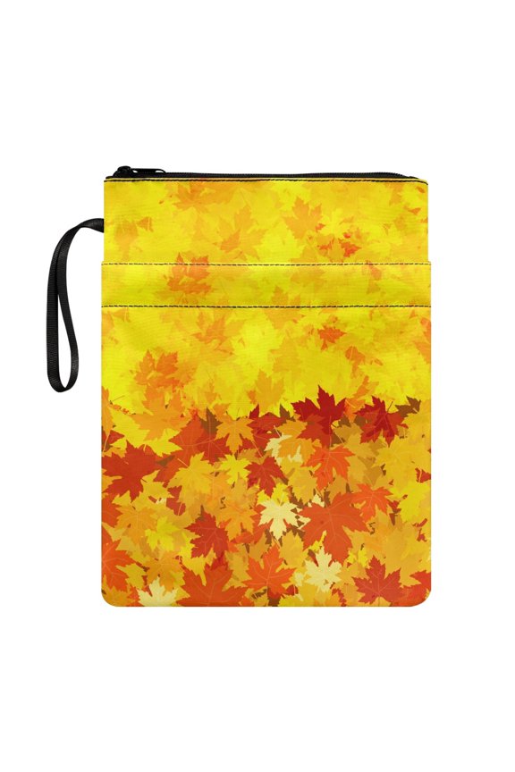 Book Covers with Decorative Design Handle Polyester Fabric Book Storage Bag for Librarian Bible 11.4 Inch X 8.66 Inch Fallen Leaves