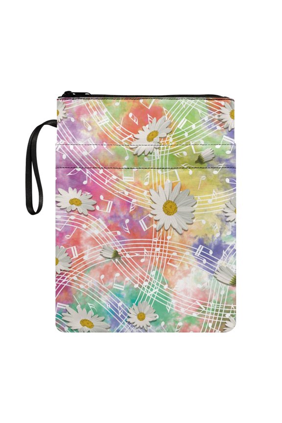 Book Covers with Washable Polyester Fabric Waterproof Reusable for Paperbacks Hardcover Notebook Bible Protection Pocket, Daisy Music Notes