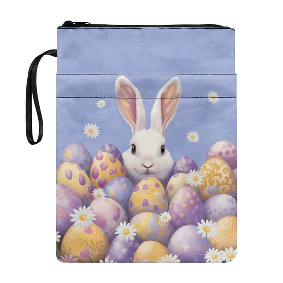 HELLHERO Book Lovers Gift Book Cover Sleeve with Waterproof Polyester Book Cover Carrying Case Zipper Travel for Men 8.66 x 11.42, Rabbit Easter Egg