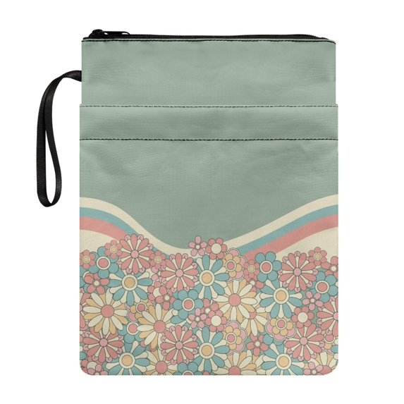 HELLHERO Book Lovers Gift Book Sleeve, 11.4 Inch X 8.66 Inch Polyester Carrying Book Case Book Storage Bag Book Carrying Case with Pocket, Gift for Women, Retro Daisies
