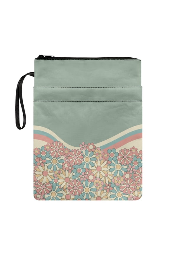 Book Lovers Gift Book Sleeve, 11.4 Inch X 8.66 Inch Polyester Carrying Book Case Book Storage Bag Book Carrying Case with Pocket, Gift for Women, Retro Daisies