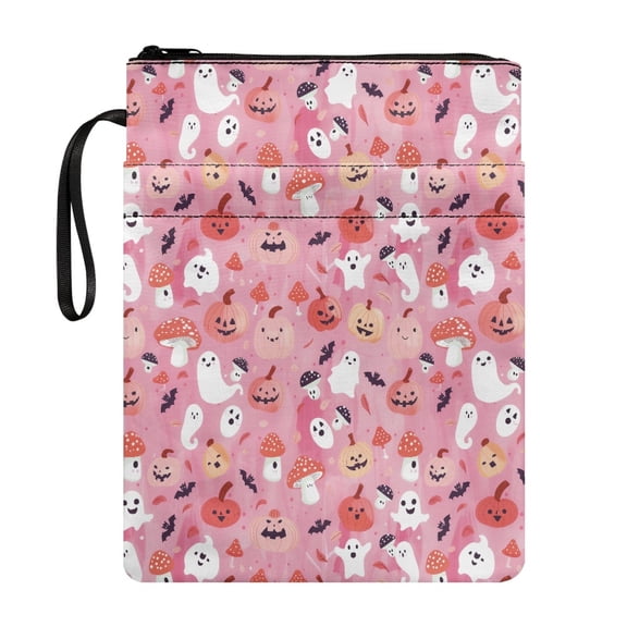 HELLHERO Book Lovers Gift Polyester Zipper Bag for Friend 11.42 x 8.66 Inch for Class Office Pocket Decorative Design Halloween Ghost
