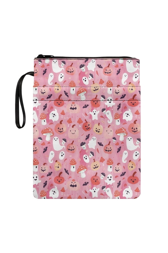 Book Lovers Gift Polyester Zipper Bag for Friend 11.42 x 8.66 Inch for Class Office Pocket Decorative Design Halloween Ghost