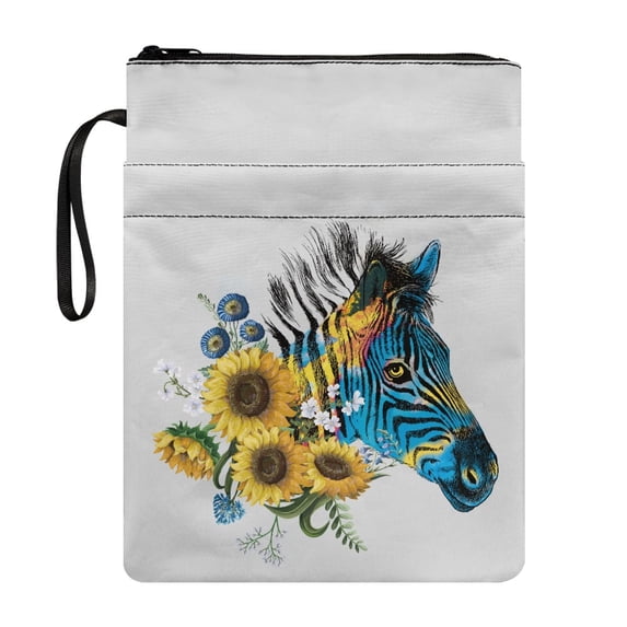 HELLHERO Book Lovers Gifts Book Sleeve Cover with Waterproof Polyester Easy Carry Book Case Book Protection Office for Women 11.42 x 8.66 Inch, Rainbow Zebra Head