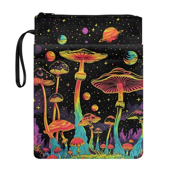 HELLHERO Book Organizer Bag for Mother, Book Organzier Holder, Washable, Book Organzoer Holder for Hardcover Notebook Bible Journal Cosmic Mushrooms