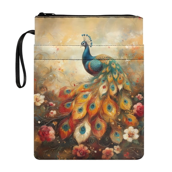 HELLHERO Book Organizer Bag with Decorative Design Polyester Fabric Book Sleeve Cover with Pocket for Textbooks Carrying Book Case