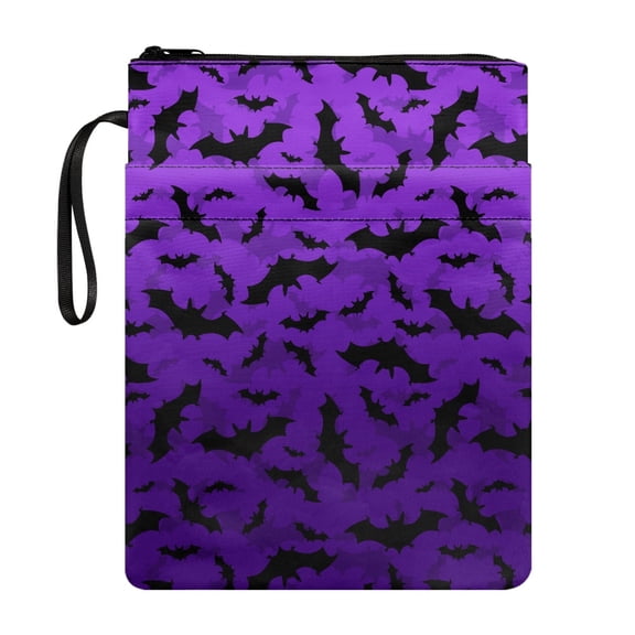 HELLHERO Book Protector Easy Carry Book Case Polyester Fabric Handle Protector Wrap Bag with Pocket Book Organzier Holder Bat