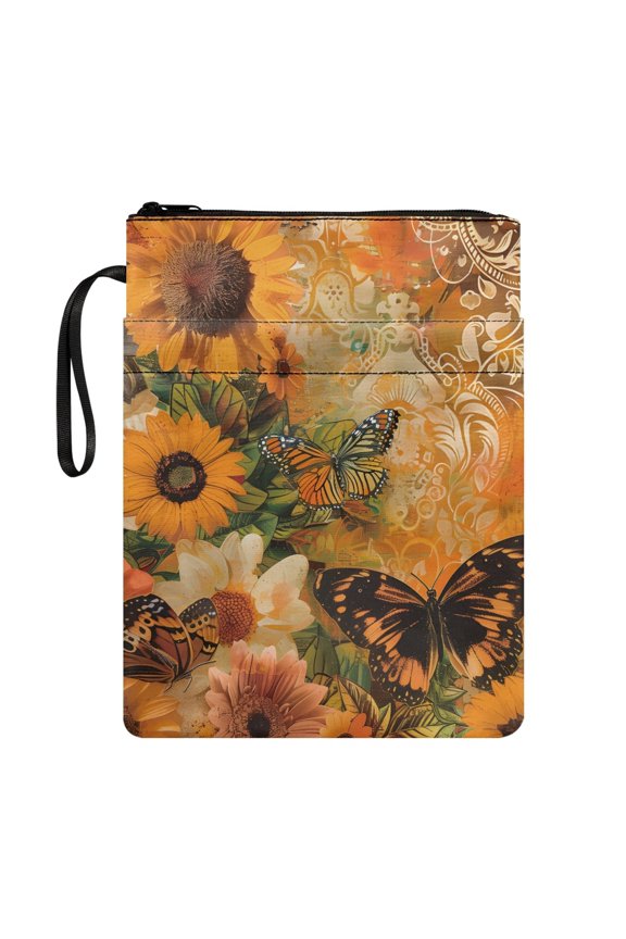 Book Sleeve Cover Book Carrying Case Pocket Storage & Portability Book Protection with Reusable 11.42 x 8.66 Inch Butterfly Flower