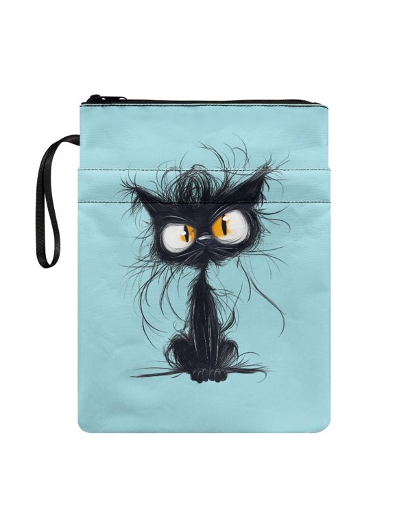 Book Sleeve Cover Book Club Gifts Carrying Book Case with Zipper Polyester Book Organzier Holder for Librarian 8.66 x 11.42, Cartoon Cat Pattern
