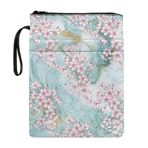 HELLHERO Book Sleeve Cover for Librarian,Sakura Marble Pattern Book Organzoer Holder, Lightweight, Protector Wrap Bag for Classroom Library