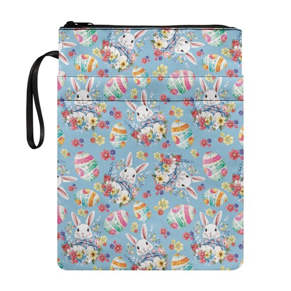 HELLHERO Book Sleeve Protector with Lightweight Polyester Notebook Wraps with Handle for Stationery, Accessories Storage & Portability, Rabbit Easter Egg Pattern