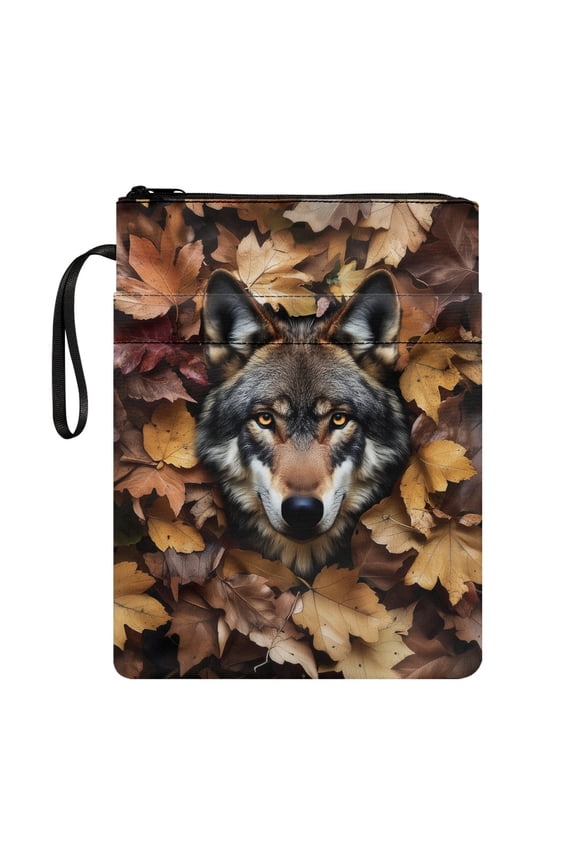 Book Sleeve Protector Pouch, 1pcs Polyester Fabric Washable Carrying Book Case for Paperbacks Notebook Book, 11.42 x 8.66 Inch, Golden-Eyed Wolf in Autumn