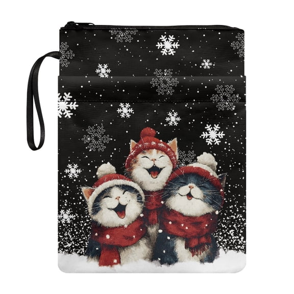 HELLHERO Book Sleeve Protector Pouch Book Lovers Gifts Protector Wrap Bag with Washable Polyester Book Cover Carrying Case for Readers 11.42 x 8.66 Inch, Christmas Cat Pattern