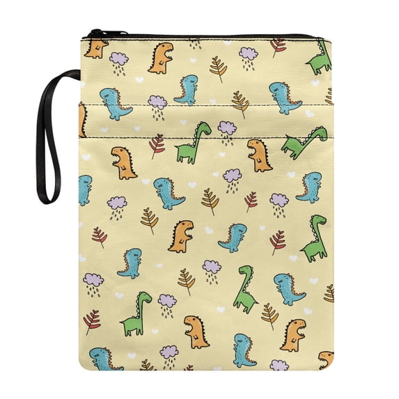 HELLHERO Book Sleeve Protector Pouch with Decorative Design Handle Polyester Book Carrying Case for Friend Bible or Book 11.42 x 8.66 Inch, Pastel Dinosaur Gathering