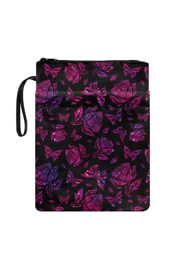 Book Sleeve Protector Pouch Polyester Fabric Book Organzier Holder Storage & Portability with Washable Book Sleeve Protector Carrying Book Case, 8.66 x 11.42, Butterfly Rose Pattern